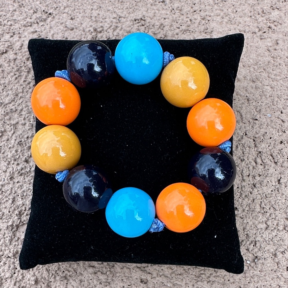 Gymboree Colorful Beaded Stretch Bracelet-Blue, Orange, Black Tan